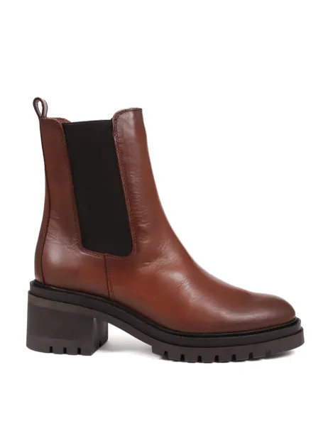 Jones Bootmaker Leather Chelsea Block Heel Ankle Boots Brown