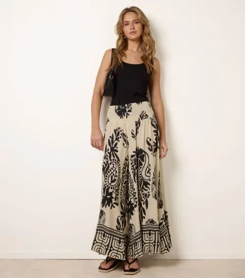 Women's Black Paisley Print Wide Leg Trousers