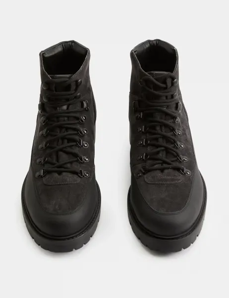 Marks & Spencer Suede Lace Up Hiker Boots Charcoal