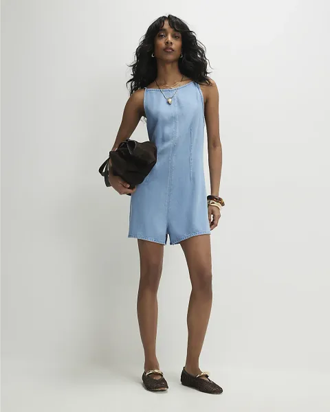 River Island Denim Boat Neck Playsuit