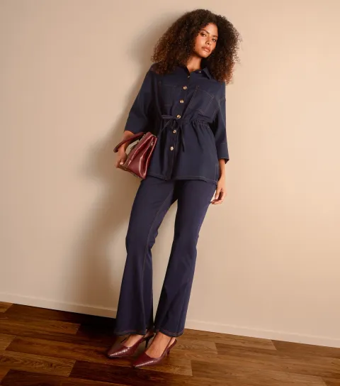 Women's Dark Blue Denim-Look Shirt Jacket