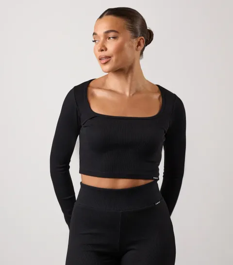 Women's 365 Black Ribbed Cropped Top