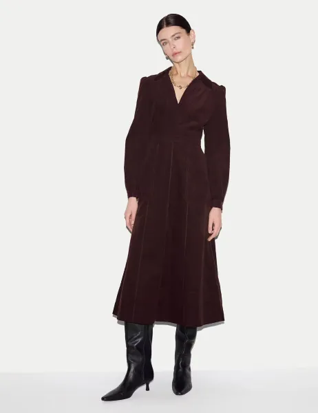 Jigsaw Cord Waisted Midi Dress Burgundy