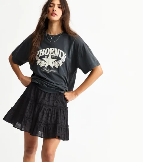 Women's Black Broderie Anglaise Tiered Mini Skirt