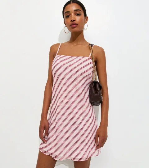 Women's Pink Striped Chiffon Mini Dress