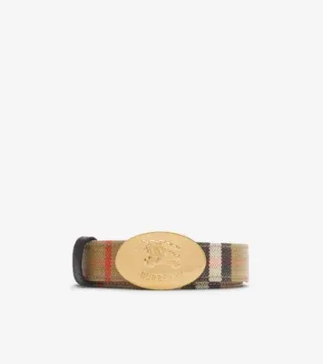 Reversible Check Knight Stamp Belt​ in Sand beige/peat brown/gold
