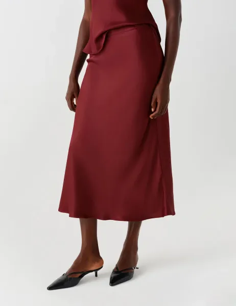 Satin Crepe Midi Slip Skirt Burgundy