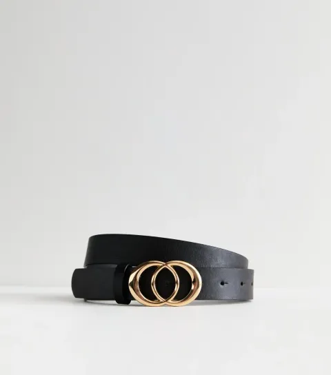 Black Leather-Look Buckle Belt