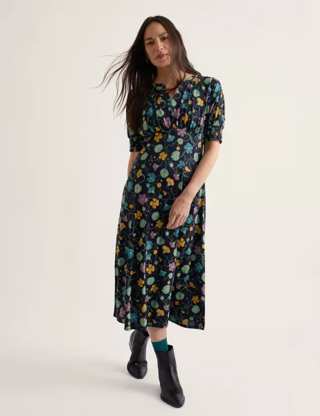 Seasalt Cornwall Cotton Modal Floral Notch Neck Midi Tea Dress Multi