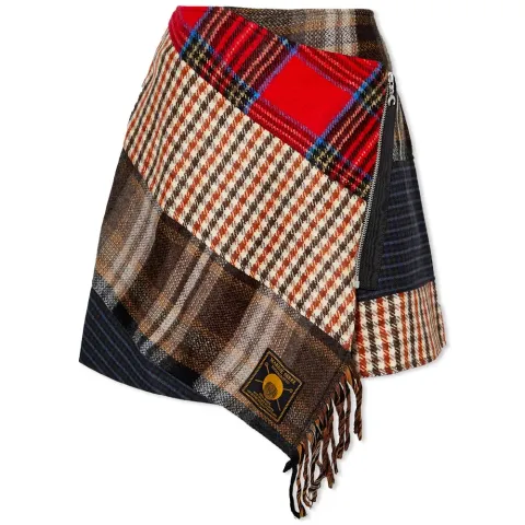 Clashing Tartans Wrap Mini Skirt