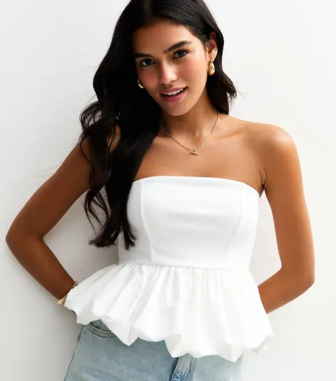 New Look Women's White Bubble Hem Bandeau Top