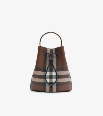 Small Check Bucket Bag in Dark birch brown