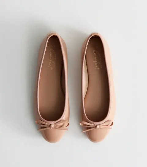 Women's Oatmeal Patent Faux Leather Ballet Flats Vegan
