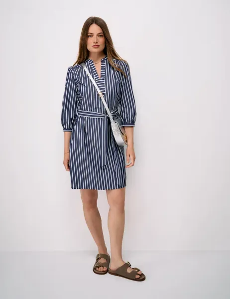 Crew Clothing Pure Cotton Striped Mini Shift Dress Blue Mix