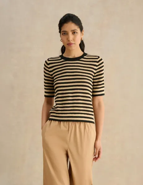 Hobbs Knitted Striped T-Shirt Black Mix