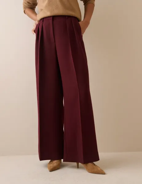 Nobody's Child Crepe Pintuck Wide Leg Trousers Red