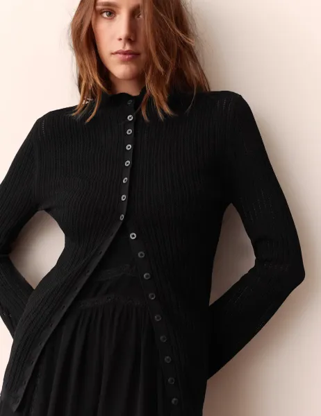 Pointelle Fitted Cardigan Black