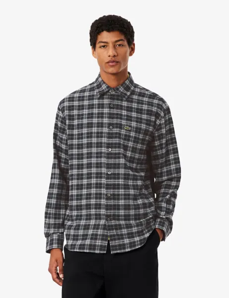 Lacoste Regular Fit Pure Cotton Plaid Flannel Shirt Green Mix