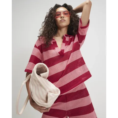 River Island Stripe Crochet Polo Top