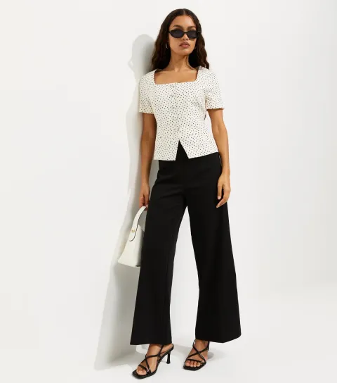 Women's Petite Black Jersey Wide Leg Trousers