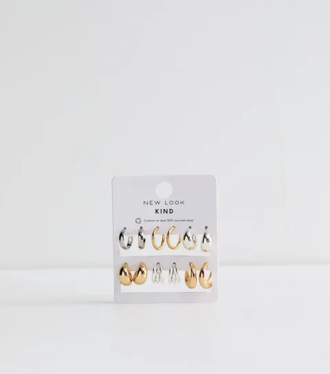 New Look Pack of 6 Mixed Metal Chunky Mini Hoop Earrings