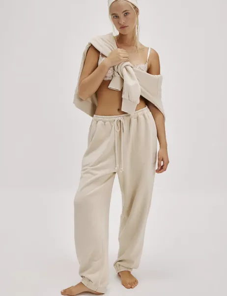 Cotton Rich Drawstring Joggers Light Cream