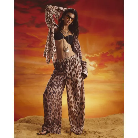 River Island Leopard Print Sliced Wide Leg Trousers