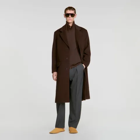 SANDRO Long wool and cashmere coat