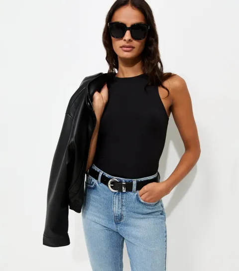 Women's Black Jersey Racer Bodysuit