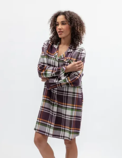 Cyberjammies Pure Cotton Checked Nightshirt Burgundy Mix