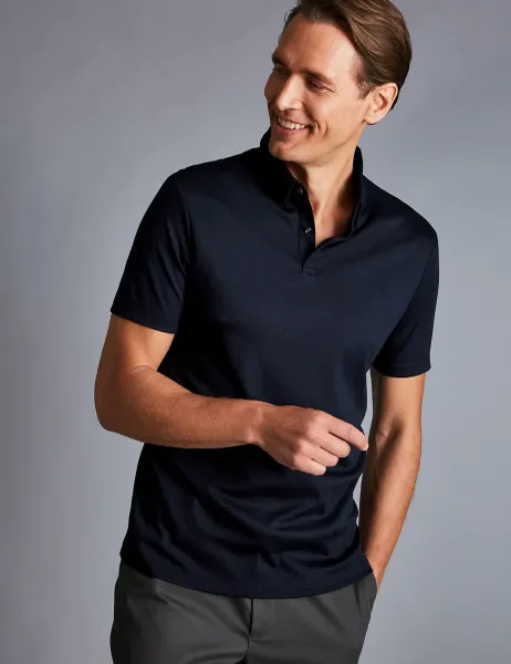 Charles Tyrwhitt Pure Cotton Jersey Polo Shirt Navy