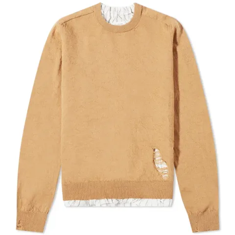 Distressed Insert Crew Knit