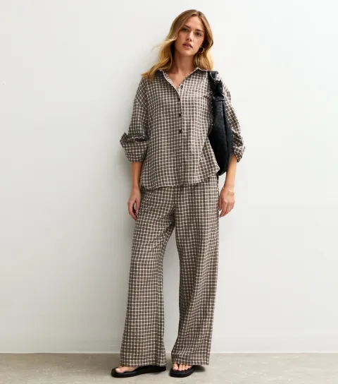 Women's Brown Checked Wide Leg Trousers