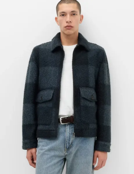 Marks & Spencer Bouclé Zip Through Jacket Navy Mix