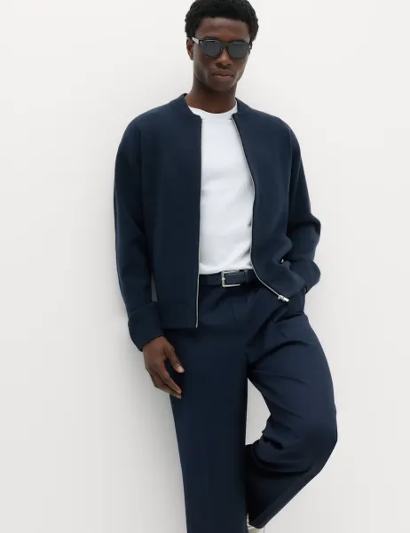 Marks & Spencer Air Yarn Knitted Bomber Jacket Navy