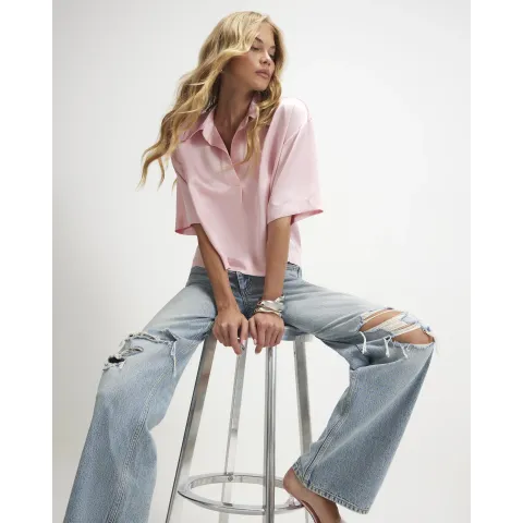 River Island Satin Polo Top