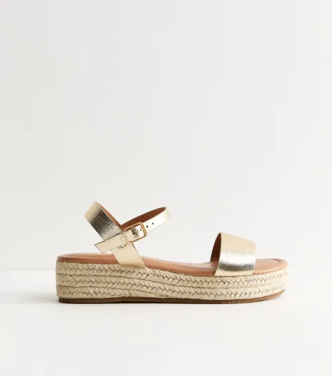 Women's Gold Faux Leather Flatform Espadrilles Vegan