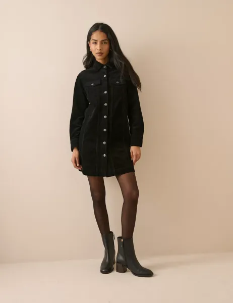 Nobody's Child Cord Mini Shirt Dress Black