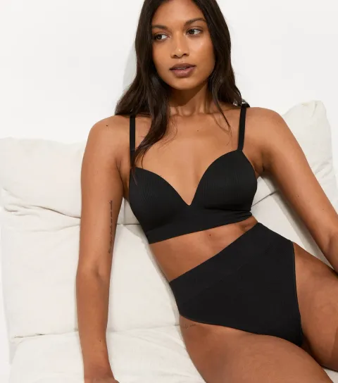Women's Black Soft-Rib Nonwired Seamless Bra
