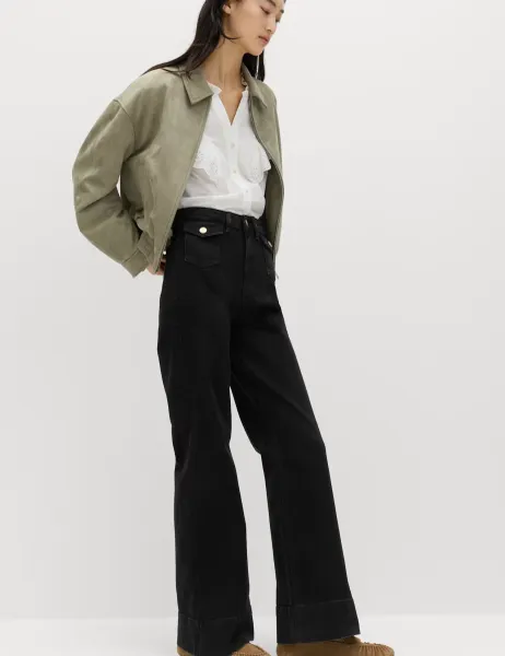 Marks & Spencer High Waisted Patch Pocket Flared Jeans Black