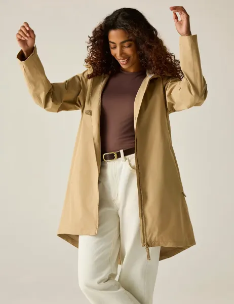 Regatta Brianka Waterproof Hooded Longline Jacket Beige