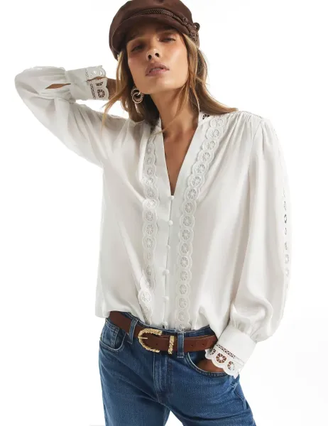 River Island V Neck Relaxed Button Through Blouse White