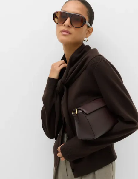Marks & Spencer Air-Yarn Scarf Neck Button Through Cardigan Bitter Chocolate