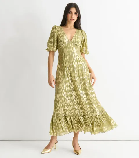 Gini London Women's Green Foiled Animal Print Midi Dress