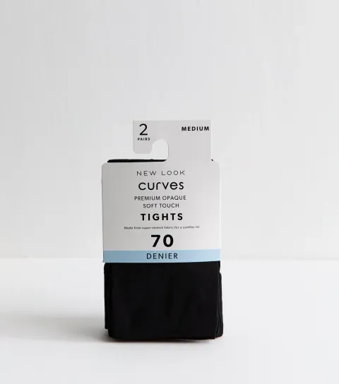 Plus Size Premium 2 Pairs of Black Opaque 70 Denier Soft Touch Tights Curves