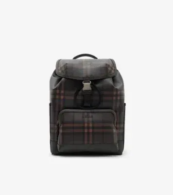 City Check Clip Backpack in Dark brown