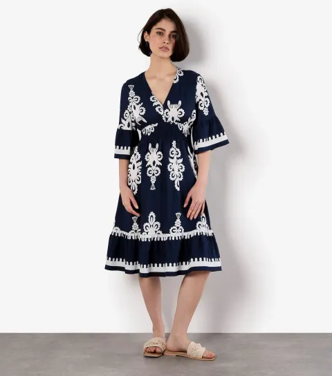 Women's Navy Floral Baroque Dress