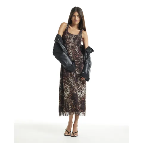 River Island Leopard Print Mesh Midi Dress