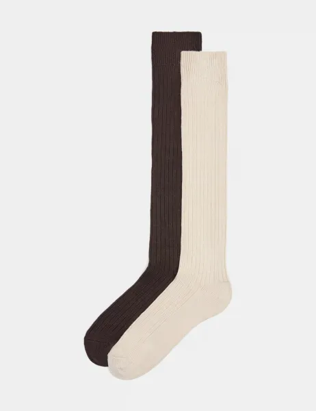 Marks & Spencer 2 Pack Thermal Knee High Socks Chocolate Mix