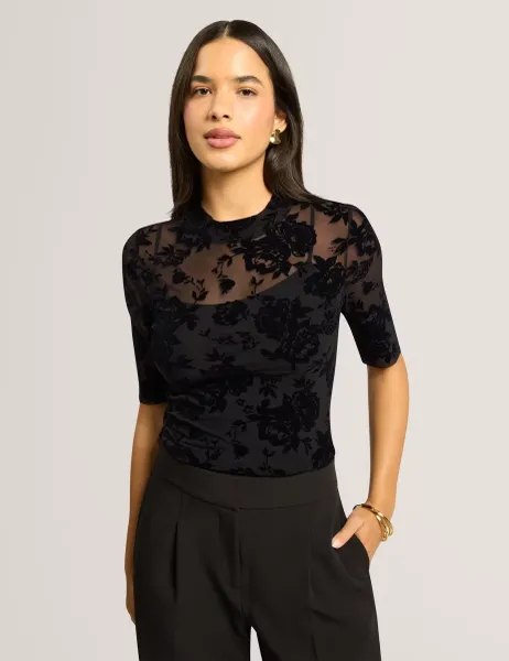 Ted Baker Floral Devoré T-Shirt Black